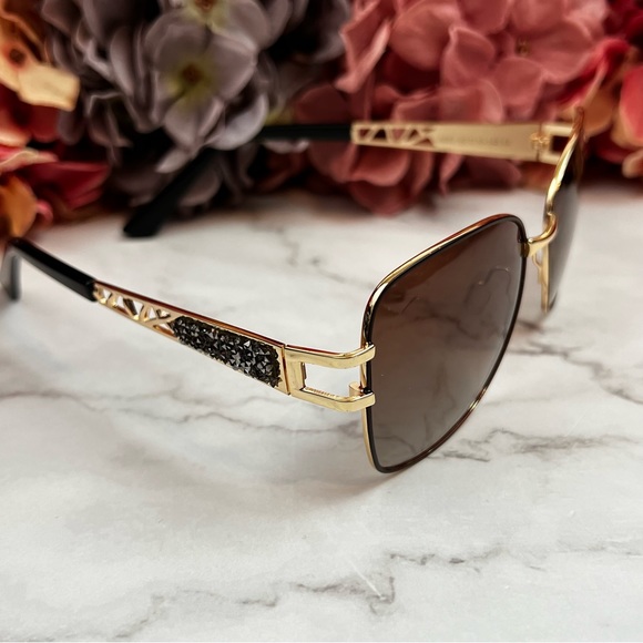 KINGSEVEN Oversized Retro Brown Gradient Crystal Gold Polarized Sunglasses - Picture 9 of 16